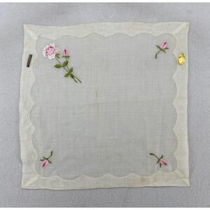 Vintage Handkerchief Women Cocktail Size Floral Embroidered Cotton Japan NEW NOS